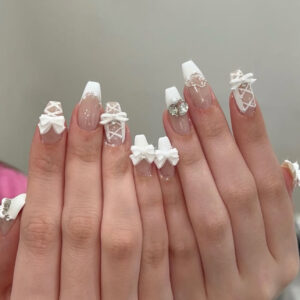 Bow and Glow 24pcs regular press on nails JP4014